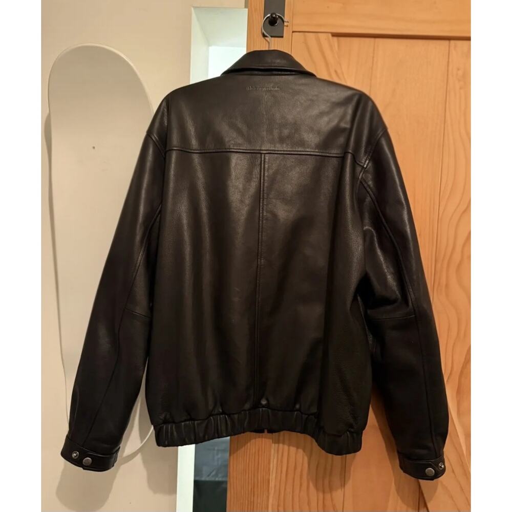 THISISNEVERTHAT MEN'S LEATHER JACKET - SIZE M - BLACK GOAT LEATHER BOMBER STYLE - Picture 2 of 6